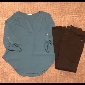 Deep Turquoise/Blue 3/4 Sleeve Top